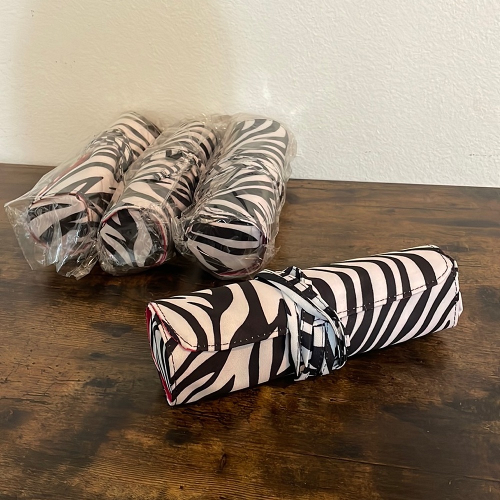 NEW Zebra Print with Pink on Inside Cosmetic Brush Holder‎ and Bag!